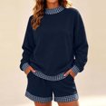 thumbnail image 2 of Women's 2 Piece Outfits Sweatshirt and Shorts Sets Long Sleeve Crew Neck Lounge Matching Sets with Pockets Plaid Trim Casual Pajama Set Blue, 2 of 5