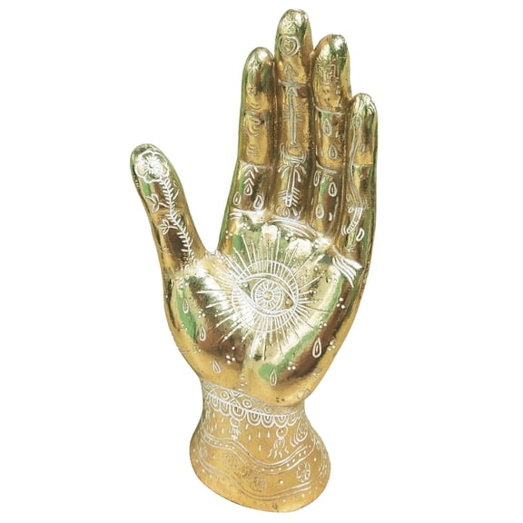 Melody Nature Palmistry Hand Resin Statue Telling Palm Reading, Ancient Mystical with Lines and Symbols Sculpture (Gold)
