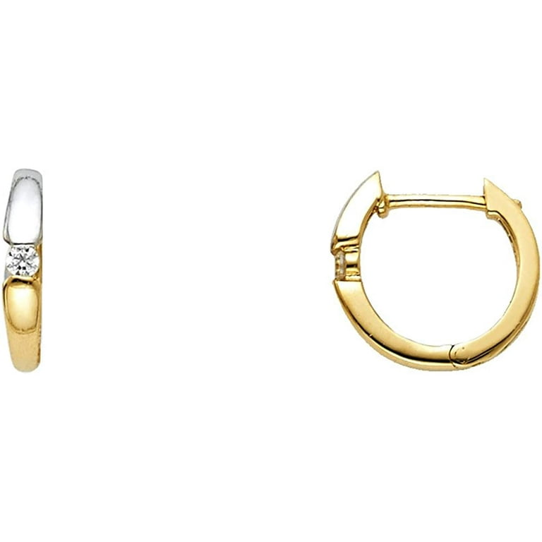 14k Two-tone White and Yellow Gold Hoop Earrings with Cubic Zirconia 14k Two-tone White and Yellow Gold Hoop Earrings with Cubic Zirconia