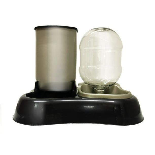 Dispensador Doble para Perro Gato Bebedero y Comedero MascotasyAccesoriosMX Doble Comedero y Bebedero Color Negro