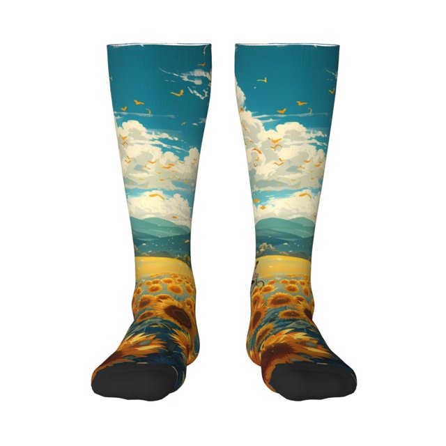 Balery Field Style Bicycle Young Sunflower Calcetines novedosos Calcetines deportivos Calcetines hasta la rodilla Calcetines de algodón Calcetines originales y geniales