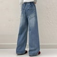 thumbnail image 5 of WMQPNNS Girls Baggy Jeans Wide Leg Pants with Pockets Girls Pants Size 12 High Waist Denim Pants Straight Washed Streetwear Y2k Denim Trousers(Size 13-14 Years, D-Blue), 5 of 9