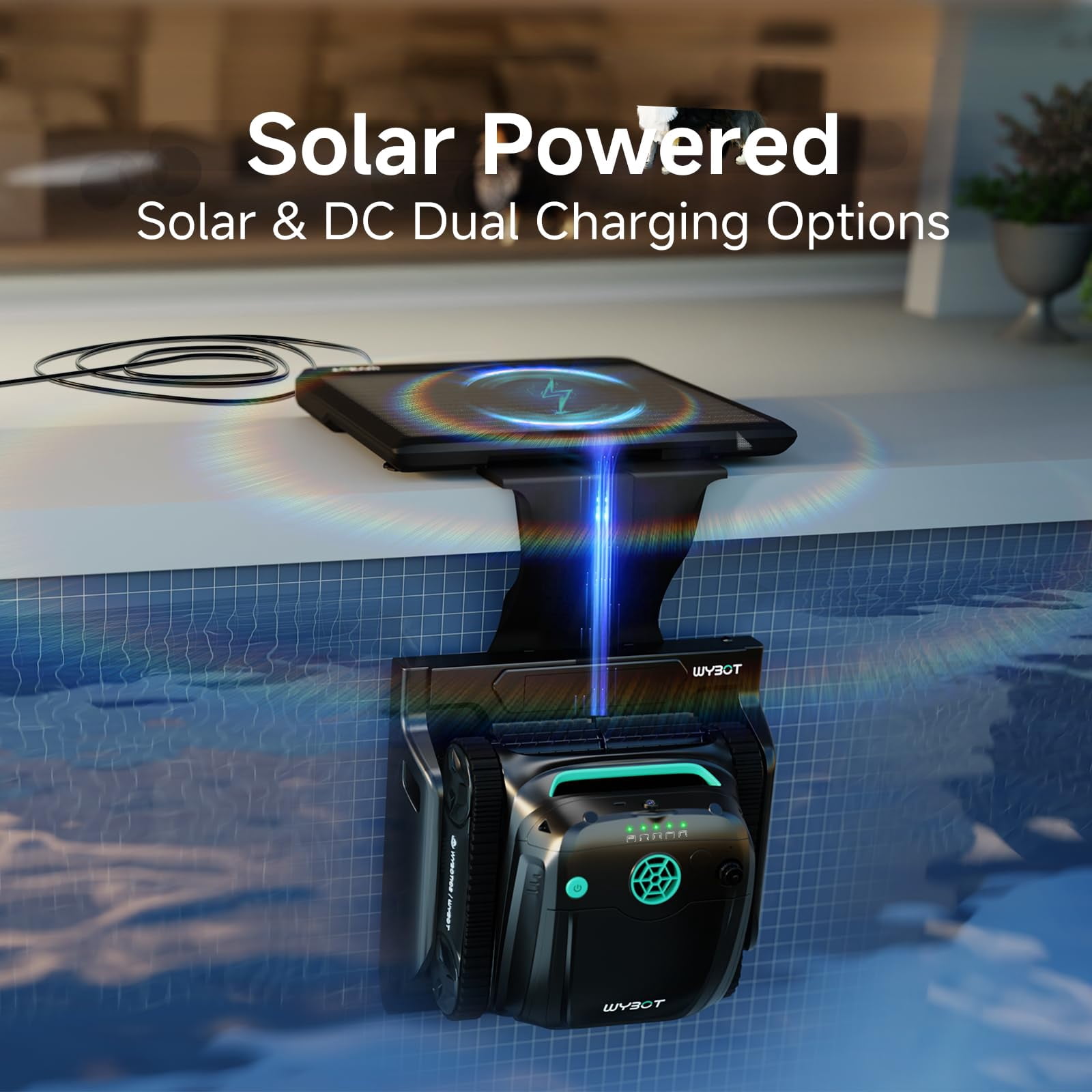 WYBOT S2 Solar Vision Robotic Pool Cleaner, Solar Powered & DC Fast Charge, AI Vision Debris Detection, Auto Return & Charge, App Control, Dual Filtration, for Large Inground Pools up to 3229 Sq.Ft