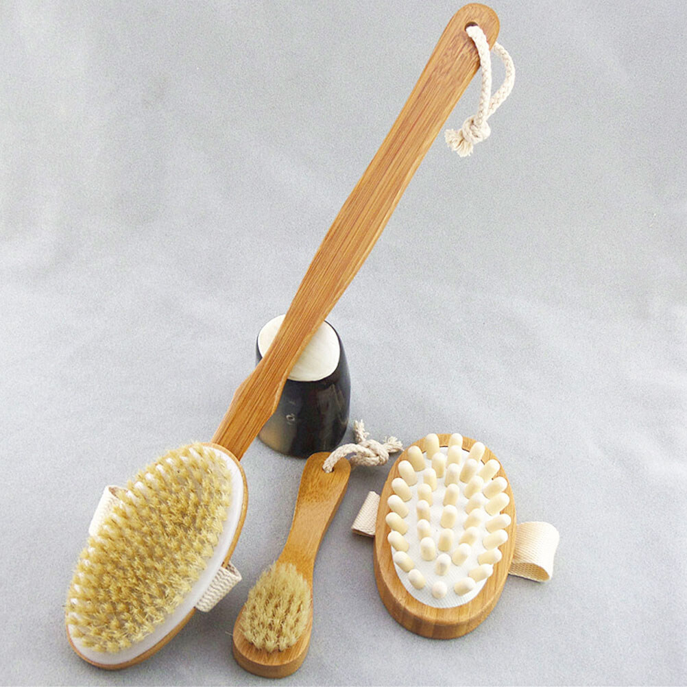 4pcs Shower Brush Set Bristle Back Bath Brush Face Brush with Replacing