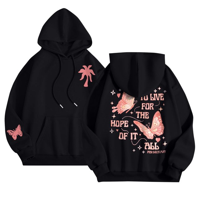 Pink Graphic Hoodie for Women 2024 Cute Preppy Sweatshirt Long Sleeve Drawstring Pullover Tops with Pockets