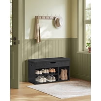 Storage Bench with Cushion, Shoe Bench with Padded Seat, 3 Compartments, Hidden Storage, Shelves, Load Capacity 330 lb, 11.8 x 31.5 x 17.3 Inches, Ebony Black