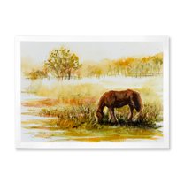 Designart 'Horse Eating Grass On A Meadow' Farmhouse Framed Art Print
