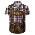 thumbnail image 2 of Men's Oktoberfest Lederhosen Plaid Print Shirt, Casual Short Sleeve Button Down Shirt Tops, 2 of 4