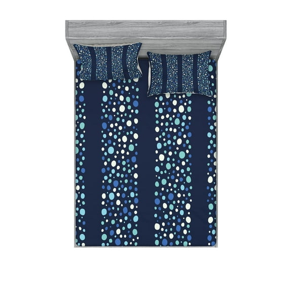 Ambesonne Abstract Fitted Sheet & Pillow Sham Set, Dots Circles Striped, Full, Indigo Violet Blue