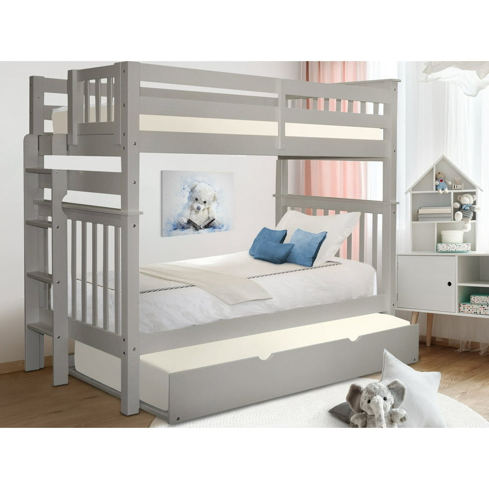 Bedz King Tall Bunk Beds Twin over Twin Mission Style with End Ladder