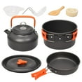 thumbnail image 3 of 9pcs Camping Cookware Set 1-2 Person Campfire Kettle Outdoor Cooking Mess Kit Pots Pan for Backpacking Hiking Picnic Fishing with Spork Knife Spoon Anodized aluminum (Orange), 3 of 9