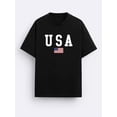 thumbnail image 2 of Camiseta informal de cuello redondo para hombre con estampado de la bandera de EE. UU., 95 % poliéster, 5 % elastano, tejido de punto ligeramente elástico, corte regular, para verano. Camiseta de marc, 2 of 7