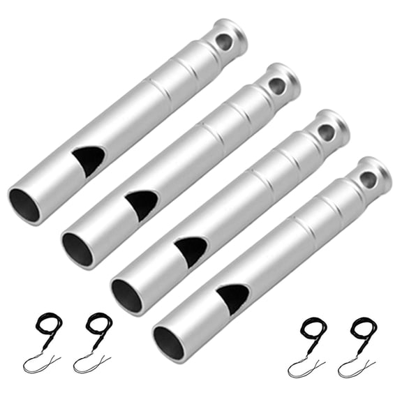 4 Pcs Titanium Emergency Whistles, Clear & High Frequencies, Safety Whistle with Lanyard, Lightweight and Portable, Gray Outdoor Whistle for Survival, Hiking, Camping, and Training