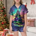 thumbnail image 2 of Gubotare Baby Christmas Pajamas Girl Girls Ruffle Short Sleeve Button Front Top with Ruffle Short, 2-Piece Pajama Set Size 10-11 (Dark Purple,10-11 Years), 2 of 6