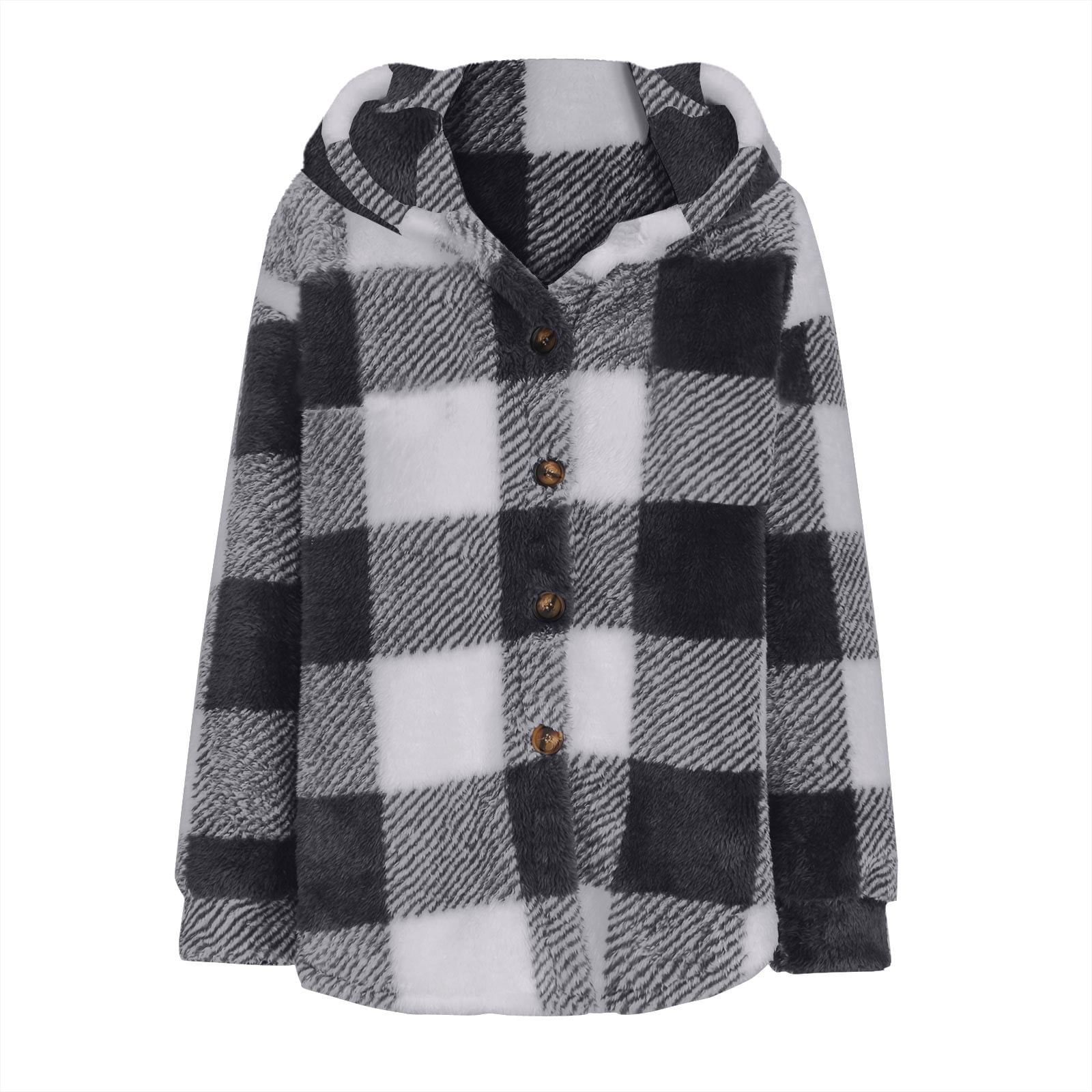 lcziwo 2024 Oversized Plaid Flannel Shirts for Women with Hood Fleece Button Down Long Sleeve Shackets Jacket Blouse Hoodies Tops