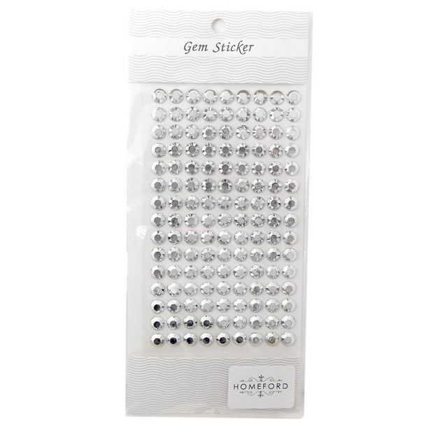 Round Adhesive Diamond Gem Stickers, Silver, 8mm