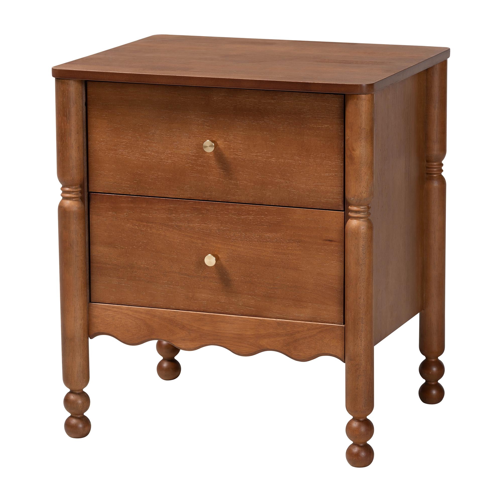 Baxton Studio Hoffman Modern Farmhouse Nightstand, 2-Drawer, Walnut Brown