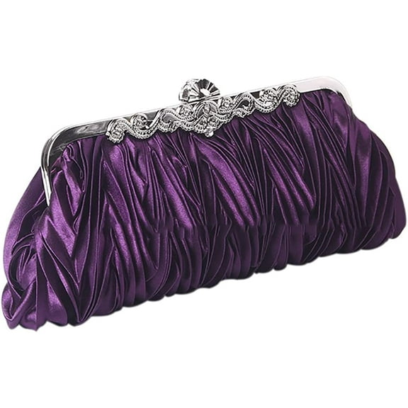 YOUI-GIFTS Women's Satin Clutch Purse Pleated Crystal Evening Handbag Shoulder Bag