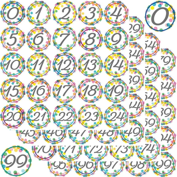 Youngever 1800 Pcs 0-99 Numbers Stickers for Office, Classroom, Organizing, Each Measures 1 inch Diameter (Confetti Style)