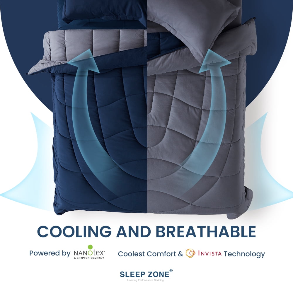 Sleep Zone Twin/Twin-XL Comforter Duvet Insert, Down Alternative Reversible Comforter, Lightweight, Soft and Breathable Bedding All Season, A Side Navy + B Side Grey