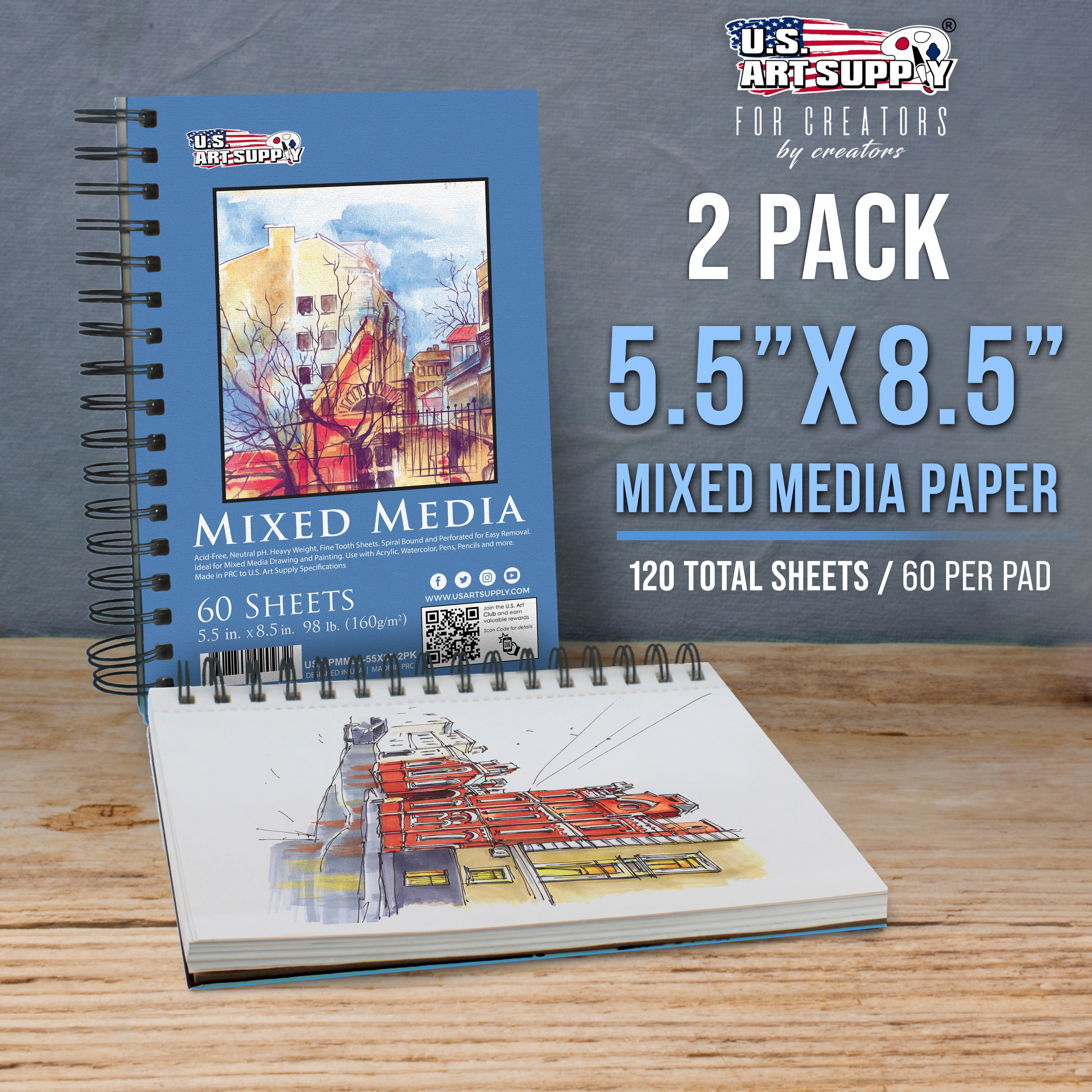 U.S. Art Supply 5.5x8.5" Spiral Sketch Pad, 2-Pack photo 2