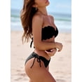 thumbnail image 4 of Swimsuit Bikini, Full Coverage Bikini, Two Piece Swimsuit for Women, Womens Bikini Swimsuits, Womens Wavy Edge Bandeau Bikini Strapless Tie Back Side String Bathing Suits Two Piece Swimsuit, Black L, 4 of 6