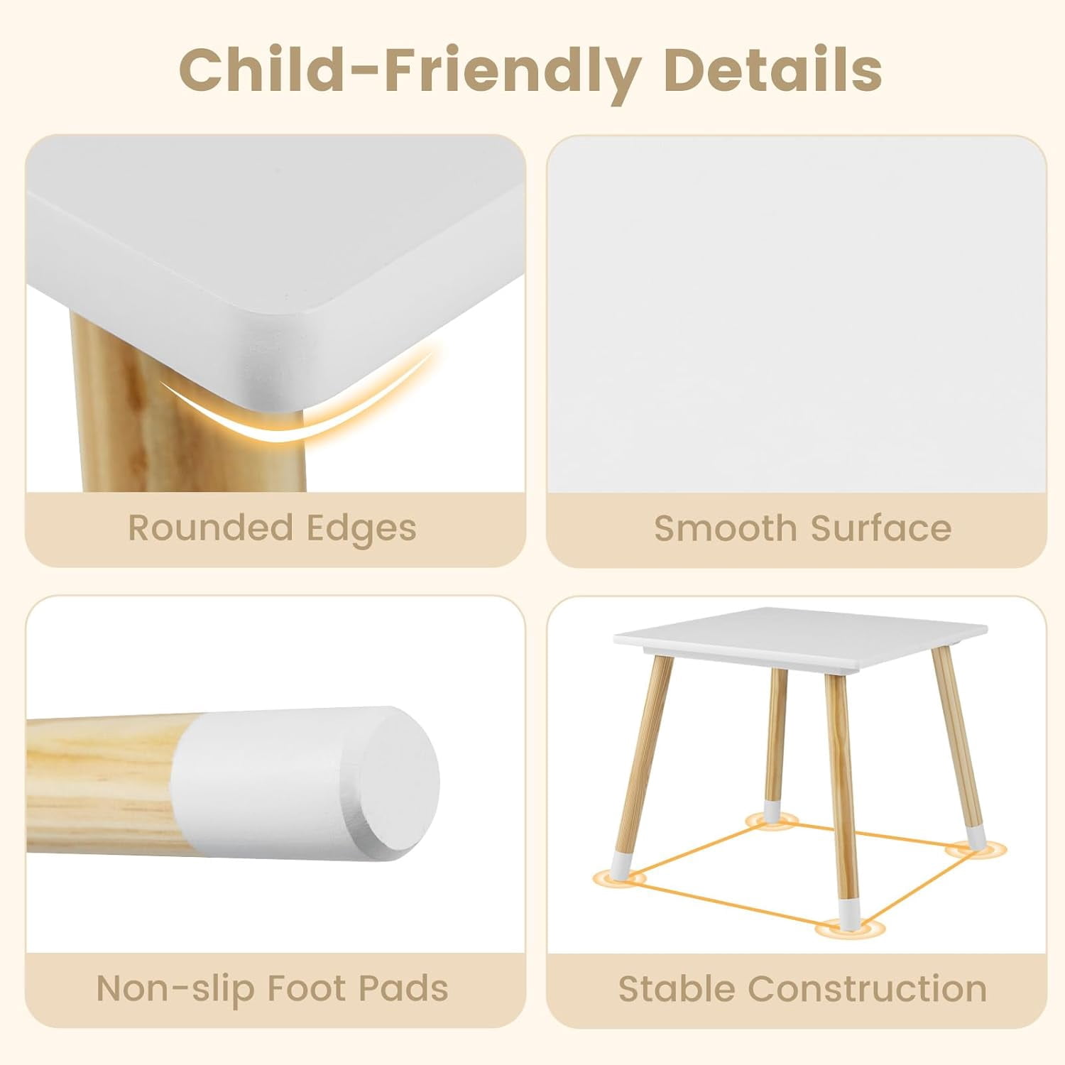 INFANS Kids Table and Chair Set, Wooden Toddler 3-Piece Desk for Playing Eating Drawing Reading Art Crafts, Ideal Children Furniture for Kindergarten Classroom