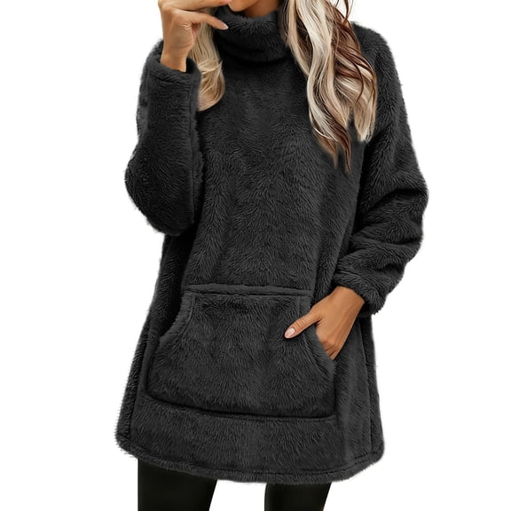 Breezora Women's Plus Size Winter Sweater Coat Thick Warm Loose Fit Outerwear for Cold Weather Casual Use L Size Black