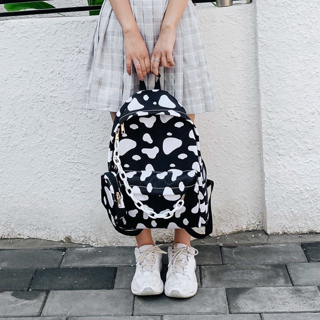 Bolsa Mochila escolar informal de nailon con estampado de vaca, mochilas de viaje para estudiantes (negro) Likrtyny Para Estrenar