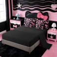 thumbnail image 3 of Erosebridal Girls Cute Bowknot 7 Pieces Bedding Comforter Set,Pink Loves T Alphabet Full Bedding Set For Kids,Reversible black, 3 of 7
