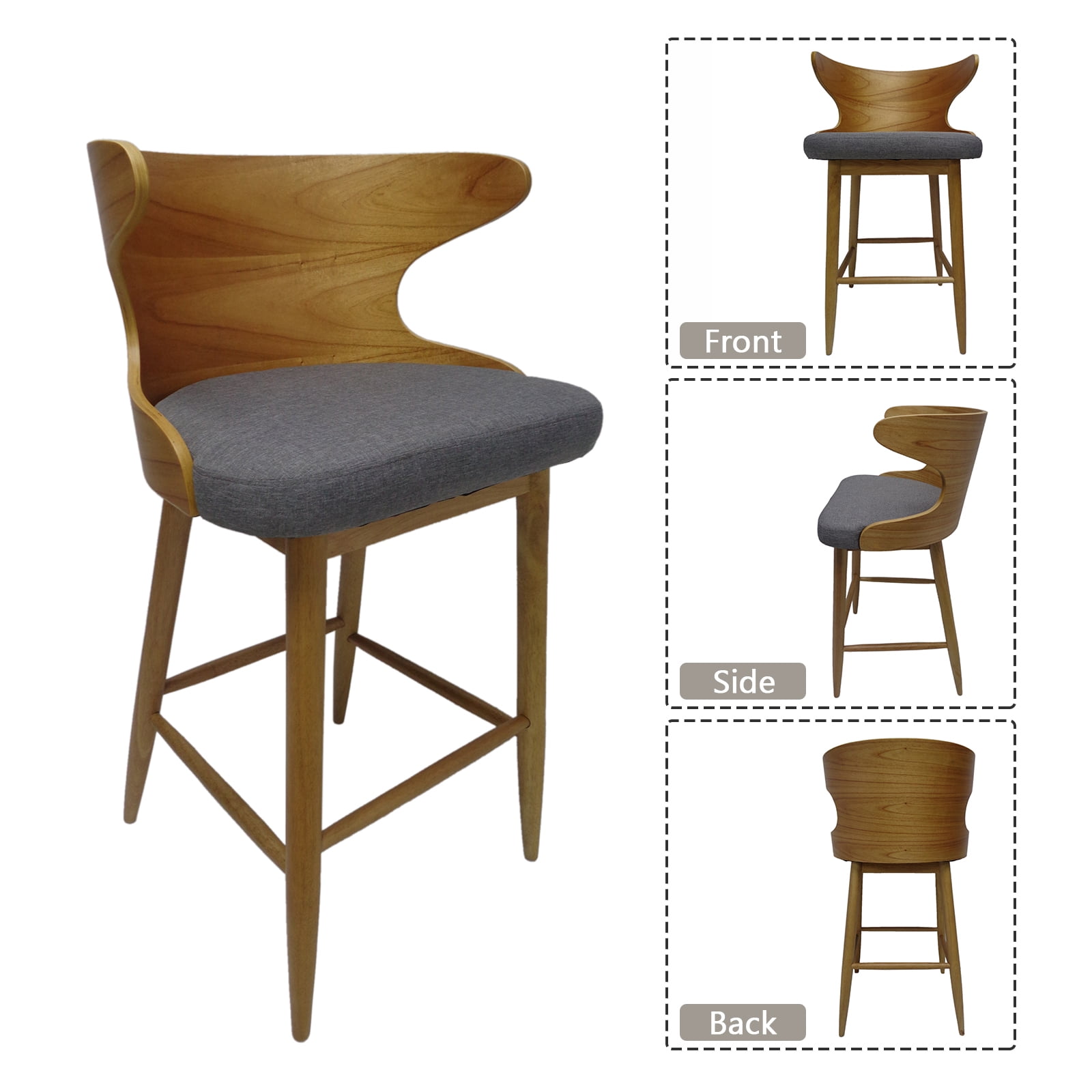 Kadyn Upholstered Fabric Dining Chairs, Mid-Century Modern Fabric Dining Chairs with Back, Leisure Padded Chair for Bedroom, 2-Pcs Set, Gray