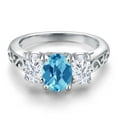thumbnail image 3 of Gem Stone King 925 Sterling Silver Swiss Blue Topaz and White Moissanite Filigree Style 3 Stone Ring for Women (2.30 Cttw, Oval 8X6MM and 6X4MM) (Size 8), 3 of 6