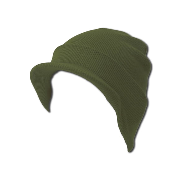 Top Headwear Visor Brim Cuff Beanie Knit Cap, Olive
