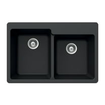 Houzer M-175 MIDNITE Quartztone Series Composite Granite Topmount 60 - 40 Double Bowl Kitchen Sink- Black