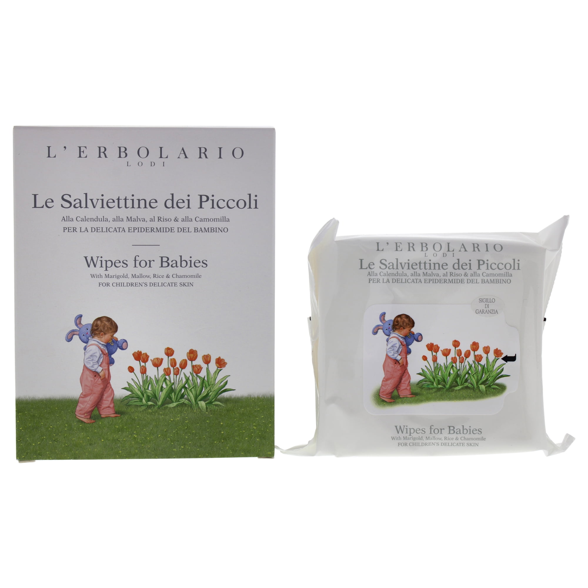 L'Erbolario - Baby Wipes - Convenient, Soothing - Gentle Fluid Emulsion that Contains the Virtues of Many Excellent Plant-derived Active Ingredients, 20 Pc