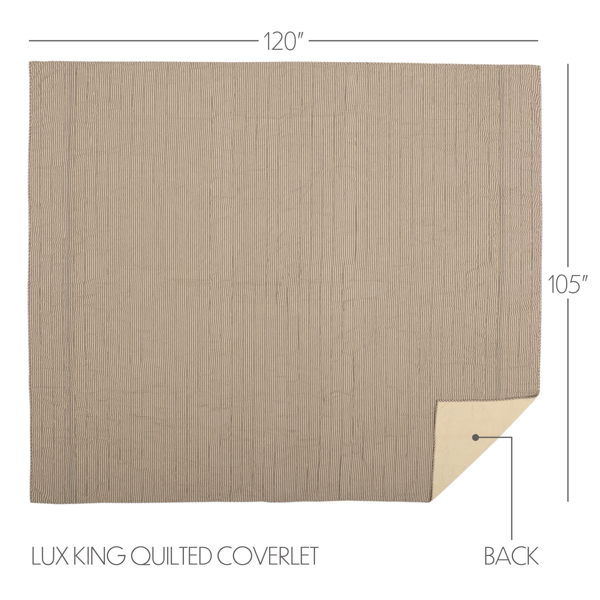 VHC Brands Sawyer Mill Ticking Stripe Quilt, Lux King 120x105, Charcoal Grey