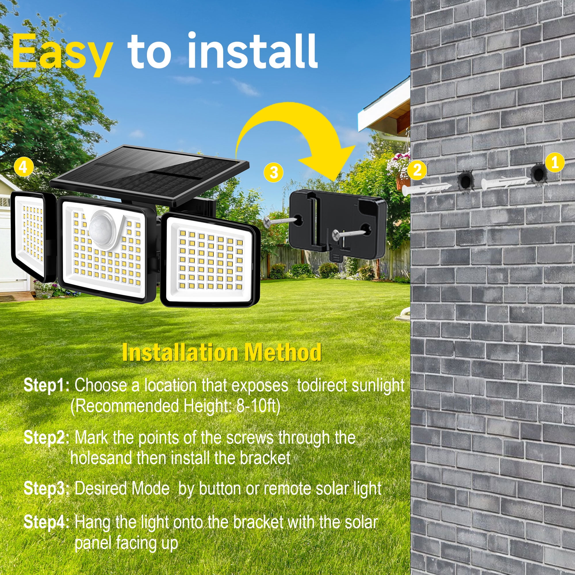 Kapwan Solar Lights Outdoor Waterproof,156LED 2500LM Motion Sensor Security Lights,Solar Powered Outdoor Lights 3 Modes  for Yard,Garage,Patio