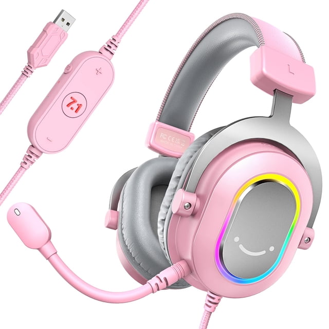 Auriculares para juegos FIFINE AmpliGame H6 USB con cable y micrófono, color rosa