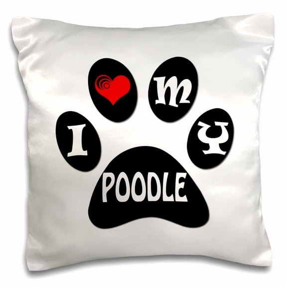3dRose, I love my Poodle. Puppy. Paw. Cool saying. Black and white., 16x16 inch Pillow Case