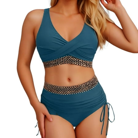 CAIVO Womens High Waisted Bikini Set 2PCS Swimsuit Full Coverage 2025 Bathing Suit Boho Beach Vacation Summer Swim Wear