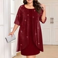 thumbnail image 2 of QQZ Womens Plus Size Mesh Cocktail Dress Petal 3/4 Sleeve Round Neck Wedding Guest Party Midi Dresses, 2 of 7