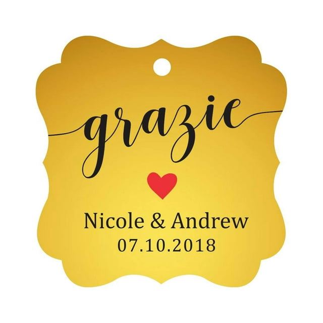 Darling Souvenir GRAZIE Thank You Wedding Favors Gift Paper Tag Custom Party Hang Tags-Metallic Gold-50 Tags