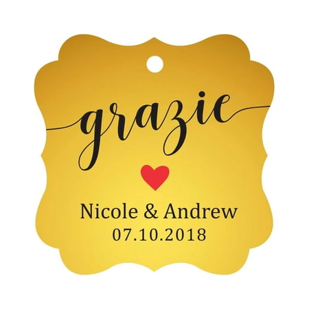 Darling Souvenir GRAZIE Thank You Wedding Favors Gift Paper Tag Custom Party Hang Tags-Metallic Gold-50 Tags