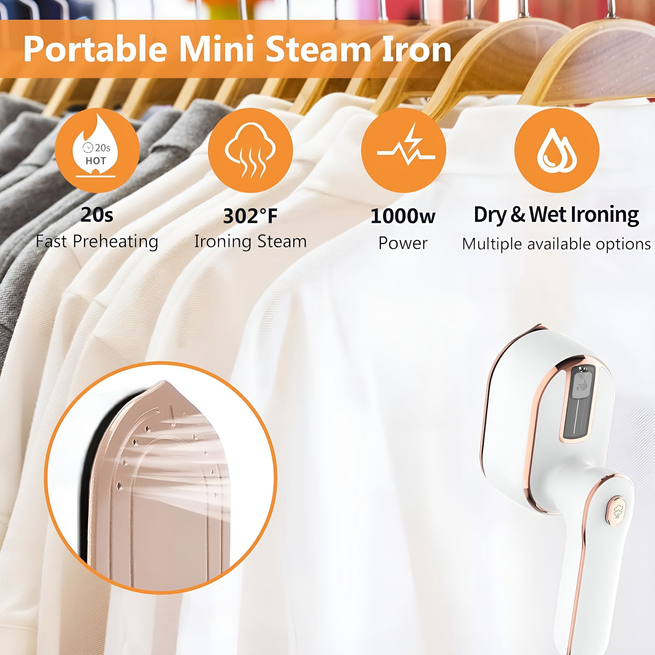 ACDANC Portable Handheld Steamer for Clothes,2-In-1 Ironing&Steaming,180° Rotatable Multi-Directional,Mini Travel Steamer,Suitable for Clothing of Most Sizes/Thickness for Dorm Room