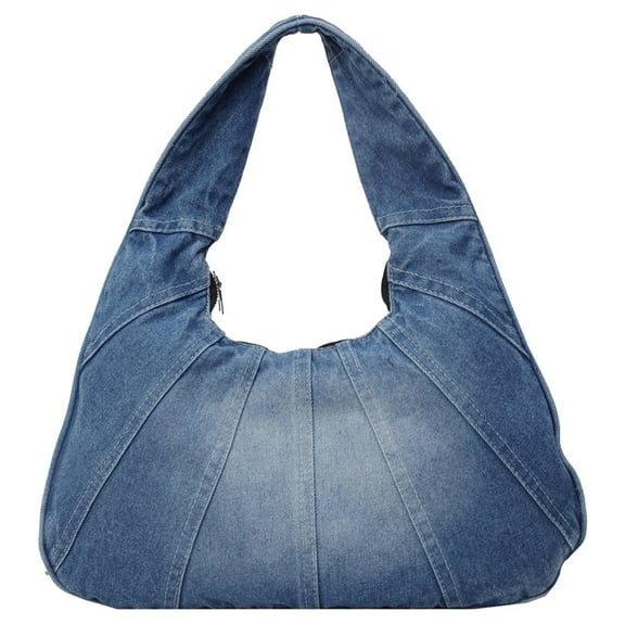 Yucurem Hobo Bag Jean Purse Underarm Purse Women Denim Shoulder Bag with Zipper Handbag for Travel Shopping (Light Blue)
