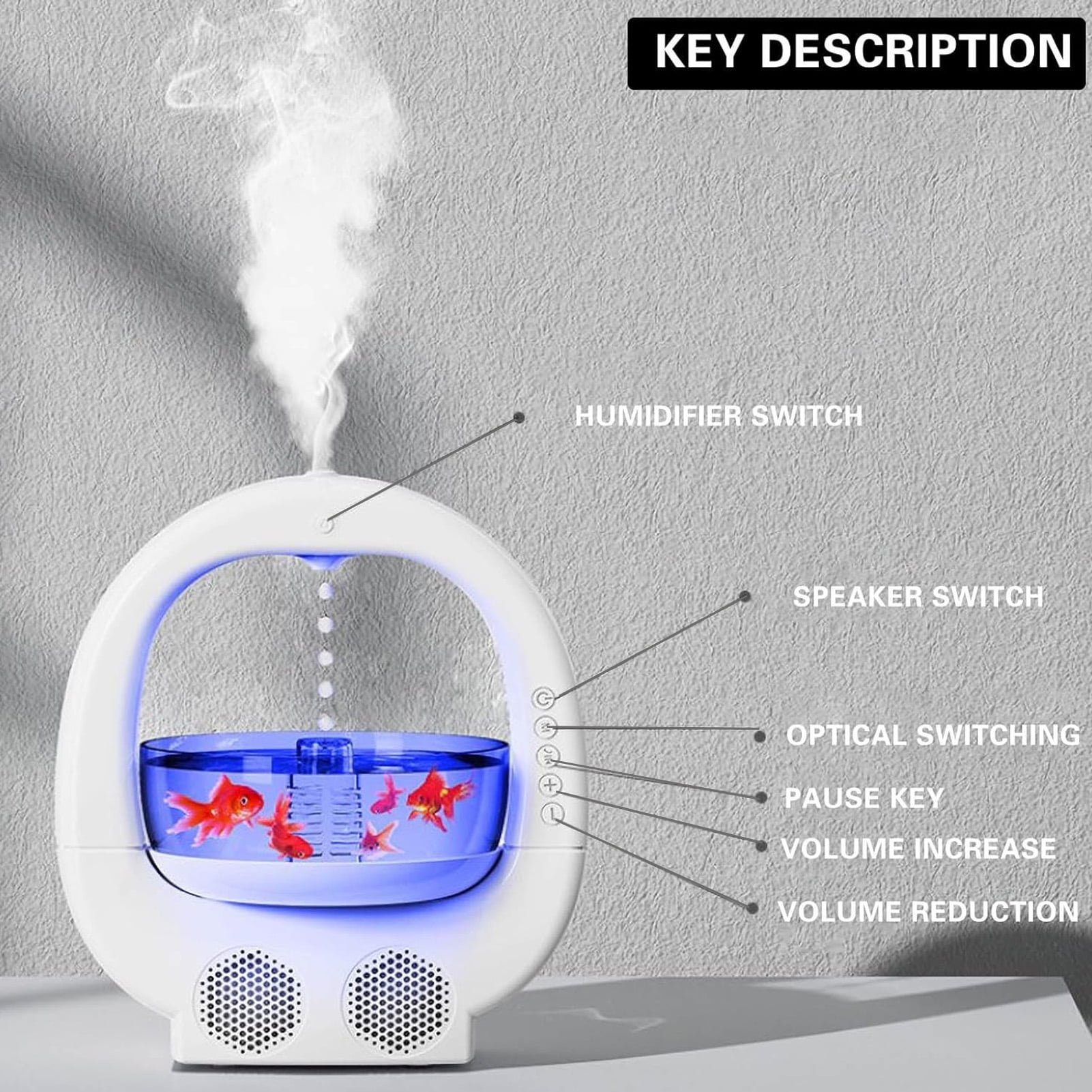 Suodoka Anti Gravity Humidifier Cool Mist Desktop Water Drop Air Humidifier with White Noise 700ml / 23.7 fl oz for Bedroom Office 10.1 x 9.1 inches