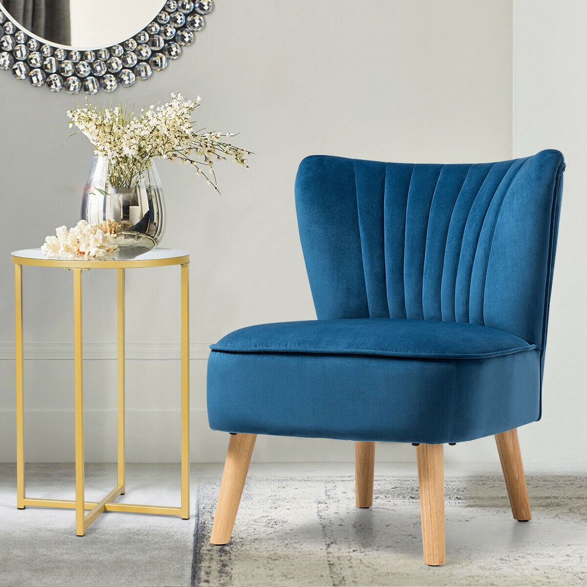 Gymax 2PCS Accent Leisure Chair Single Sofa Armless w/ Wood Legs Blue