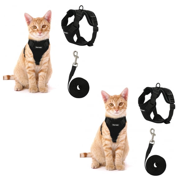 Cat Harness and Leash Set, Adjustable Vest with Reflective, 2 pack, 2Black, S