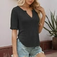 thumbnail image 5 of HomeGardon Summer Tops Tops for Women Casual Oversize Solid V-Neck Hooded Short Sleeved Blouse T-shirt Top,S-XL, 5 of 6