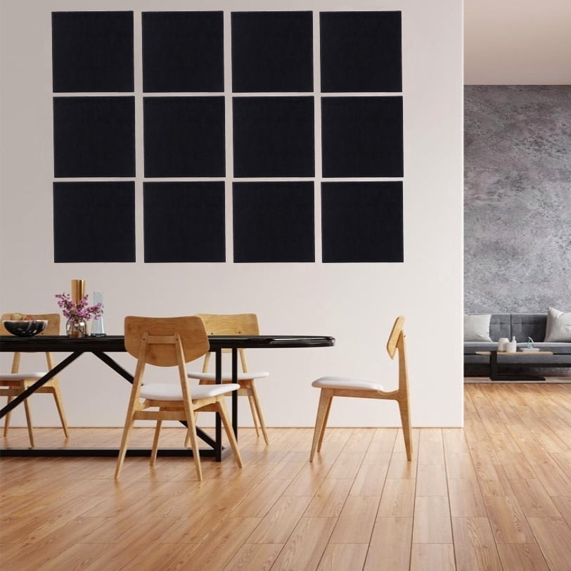 Sound Absorbing Noise Dampening Acoustic Self-adhesive Panel Wall Treatment 9" x 9" x 0.4", Black Square, 12-pack